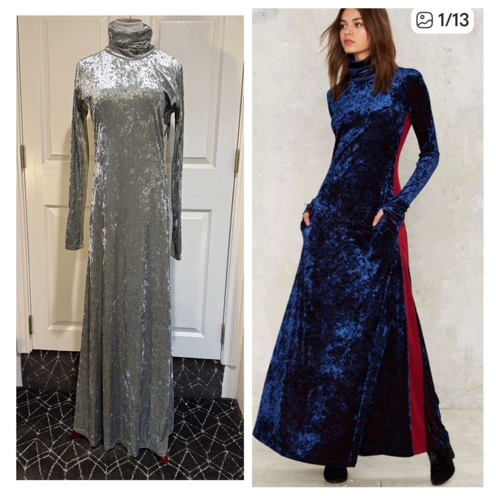 NWT! We are HAH Hot as Hell Crushed Velvet Green Silver Long Sleeve Maxi Dress